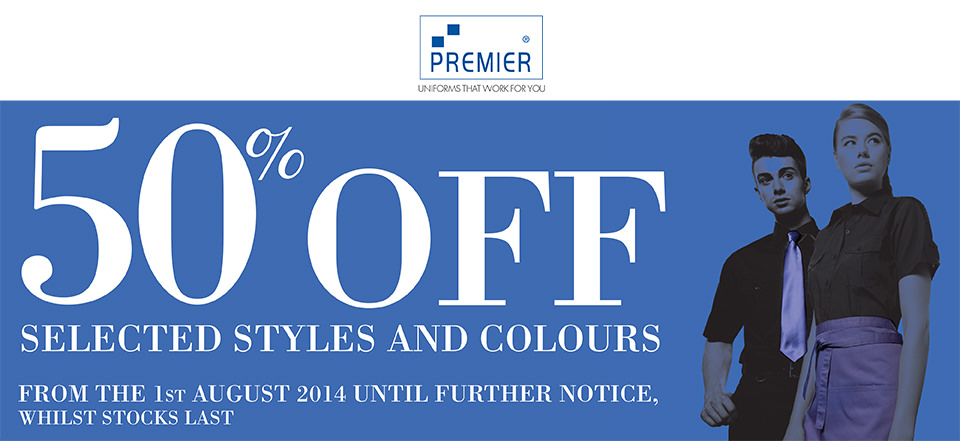 Get 50% off selected Premier Aprons, Shirts + Blouses